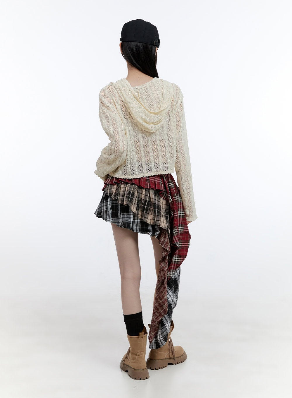 Asymmetrical Ruffle Checkered Mini Skirt CG412